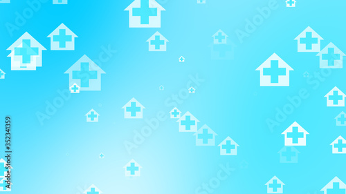 Medical health blue cross on home pattern background. Abstract banners with prevent virus infection and healthcare stay home concept.