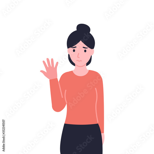 Woman has swollen hand. Flat vector cartoon modern illustration.