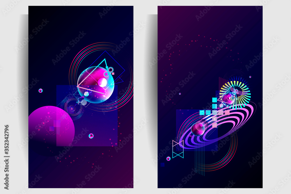 Fototapeta premium Set dynamic geometric fluid shapes flowing and liquid abstract gradient background for banner, poster stock vector design