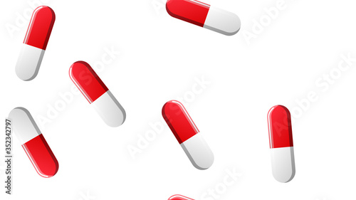 Endless seamless pattern of medical scientific medical items, pharmacological tablets and medications, pill capsules on a white background. Vector illustration