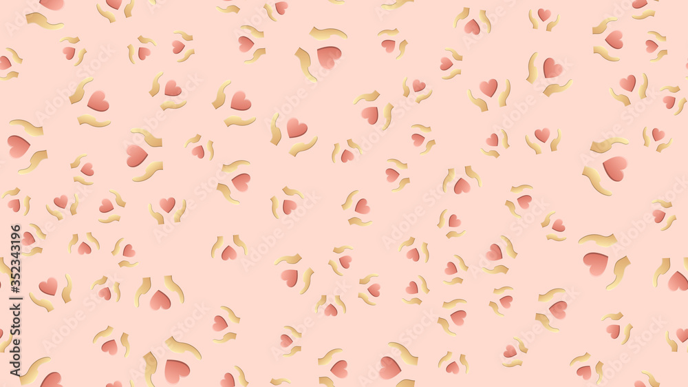 Endless seamless pattern of beautiful festive love joyful tender hearts in hands on a beige background. Vector illustration Endless seamless pattern of beautiful festive love joyful tender hearts in hands on a beige background. Vector illustration