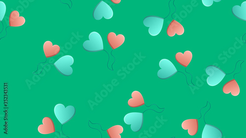 Wallpaper Mural Endless seamless pattern of beautiful festive love joyful tender heart-shaped balloons on a green background. Vector illustration Torontodigital.ca