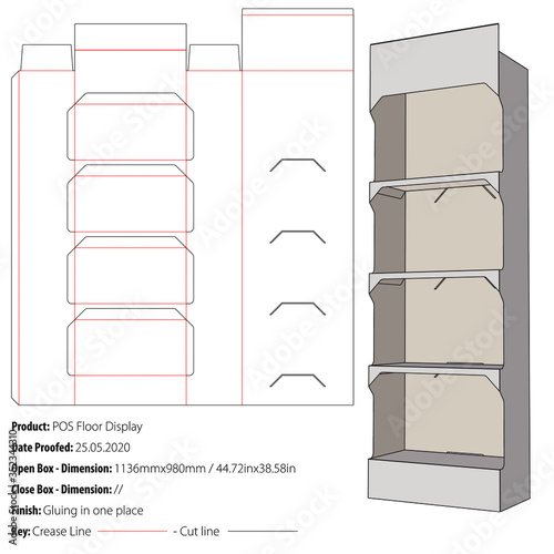 POS Floor Display packaging design template gluing die cut - vector