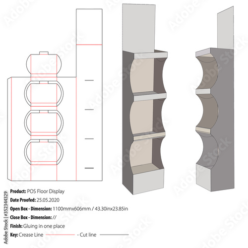 POS Floor Display packaging design template gluing die cut - vector