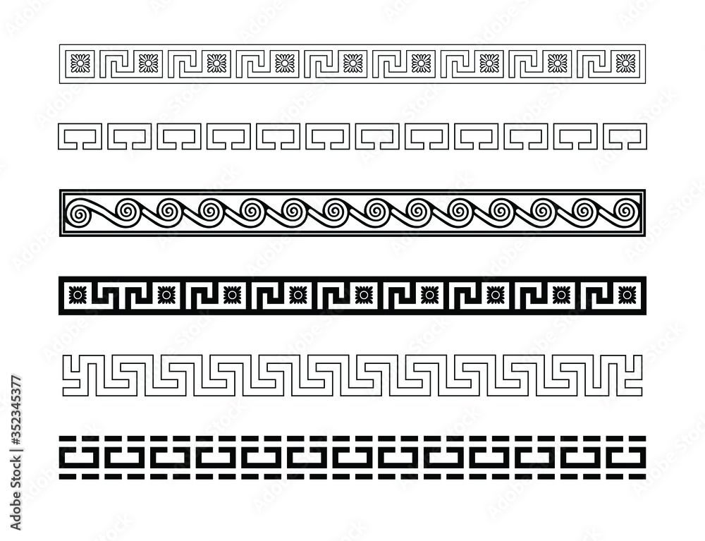 Set of greek key design elements, vintage border decor, simple text delimiters, set of decorative dividers for your projects
