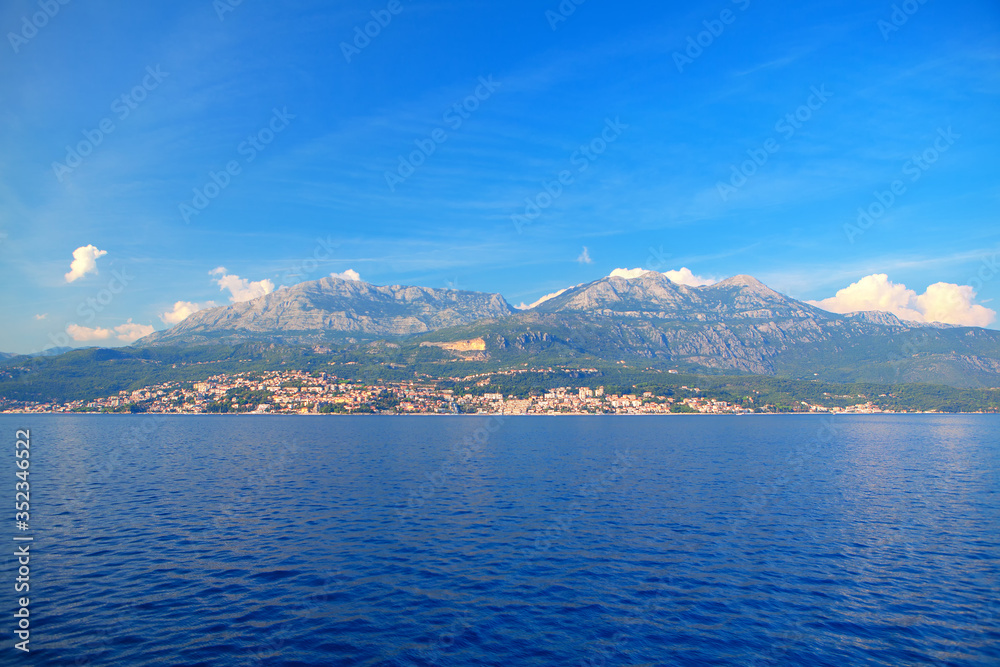 Herceg Novi coastal city in Montenegro , view from the sea 