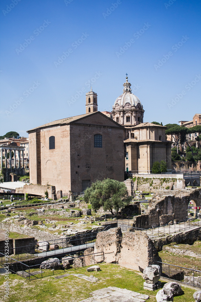 Roman Forum in Rome. Church in capital of Italy