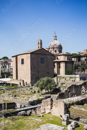 Roman Forum in Rome. Church in capital of Italy