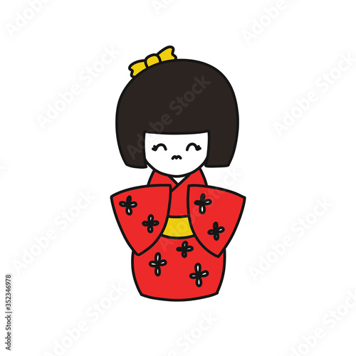 kokeshi, japanese traditional doll doodle icon, vector illustration