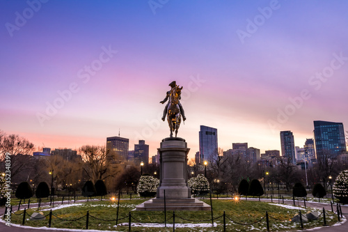 George Washington Monument at Public Garden in Boston, Massachusetts,USA. before sunrise.