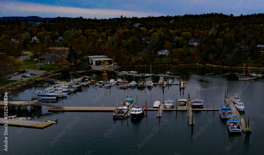 Boats in Northeast Harbor Bar Harbor Maine in spring time