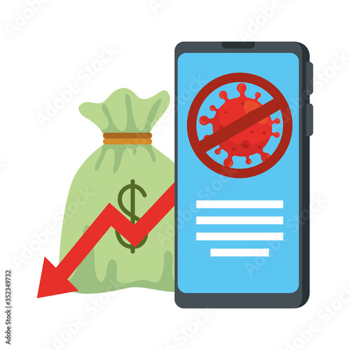 technology and coronavirus, mobile phone, smartphone and covid 19 vector illustration designs