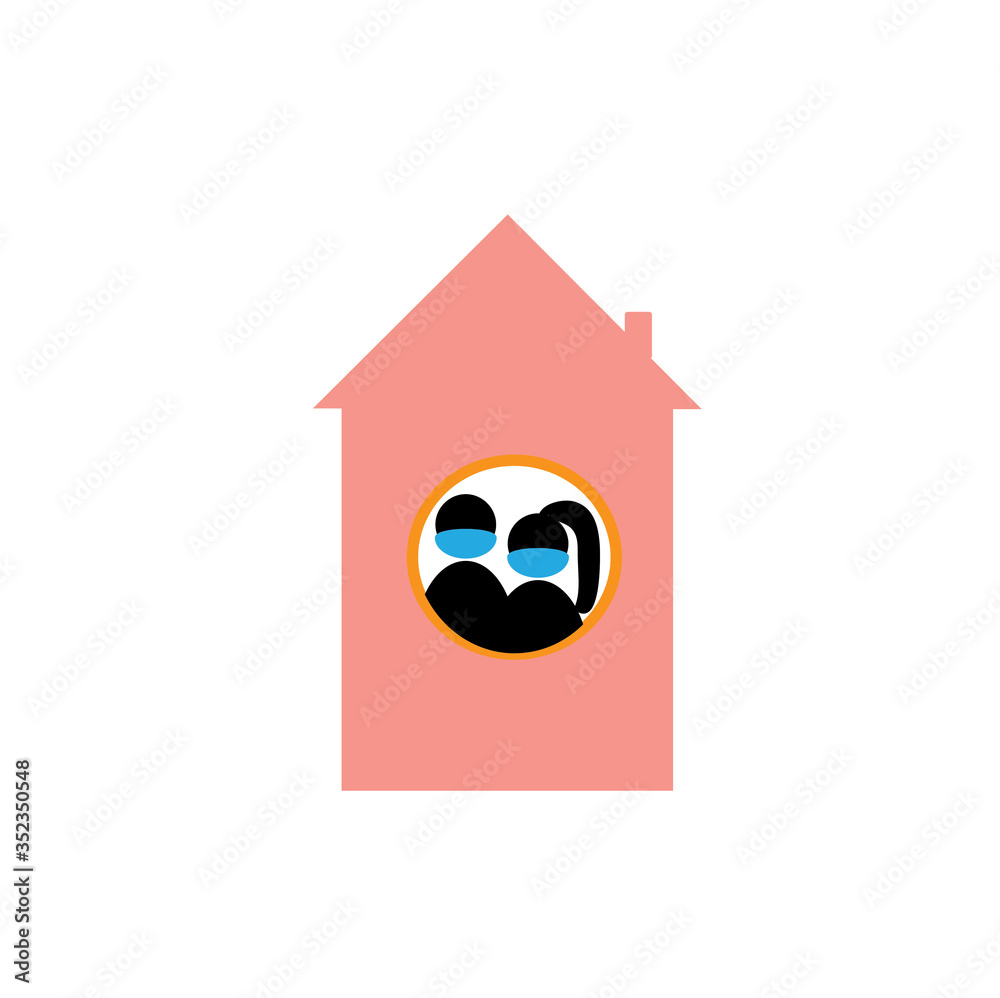 Concept of prevention of coronavirus. Stay at home. Stick man family in medical antiviral masks observes social distance. Pandemic. Covid-19 Concept of prevention of coronavirus. Stay at home. Stick man family in medical antiviral masks observes social distance. Pandemic. Covid-19