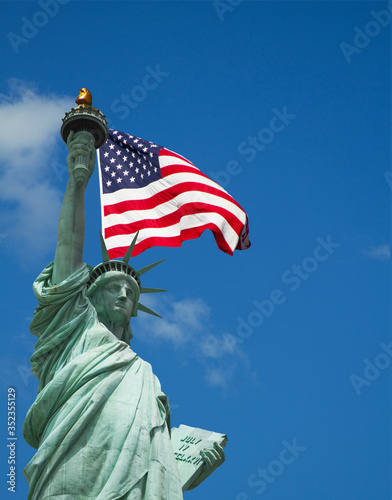 4th of July independence day statue of liberty and USA flag