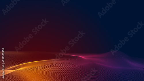 Dot red purple wave line light gradient dark background. Abstract  technology big data digital background. 3d rendering.