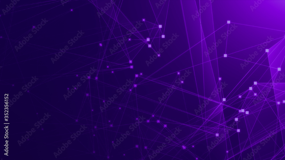 Abstract purple violet polygon tech network with connect technology background. Abstract dots and lines texture background. 3d rendering.