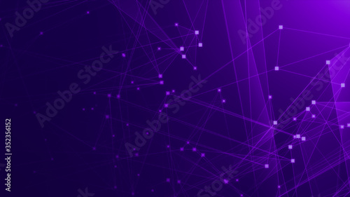 Abstract purple violet polygon tech network with connect technology background. Abstract dots and lines texture background. 3d rendering.