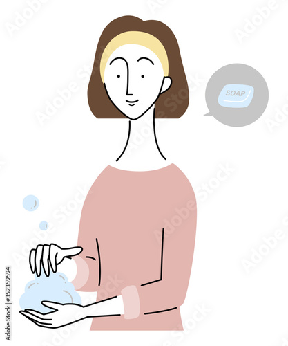 石鹸をよく泡立てる女性
