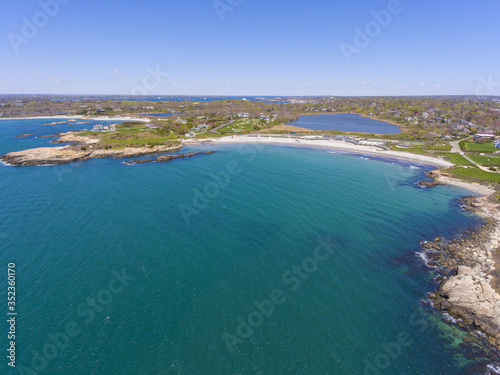 Aerial view of Bailey Beach at the end of Cliff Walk in city of Newport, Rhode Island RI, USA.