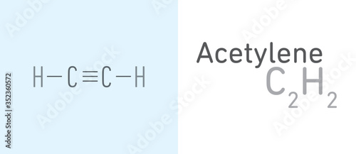 Acetylene (C2H2)  gas molecule.Stick model. Structural Chemical Formula. Chemistry Education