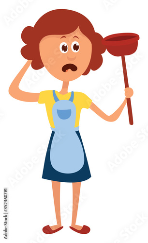 Woman cleaning , illustration, vector on white background