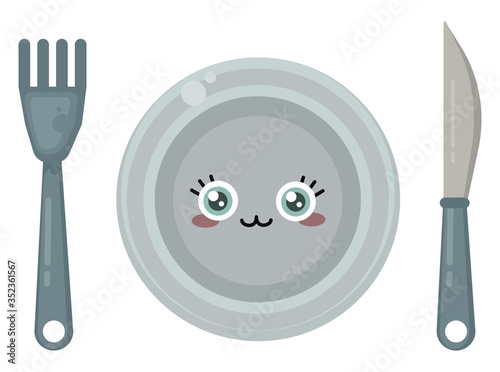 Cute dishes , illustration, vector on white background