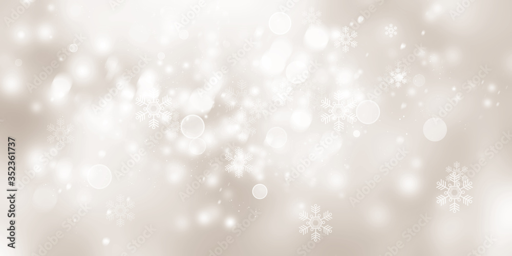 white and gray Christmas light with snowflake bokeh background, Winter backdrop wallpaper.