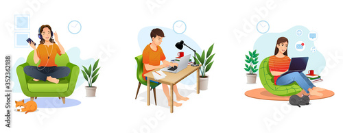 Young man and young woman Stay home concept