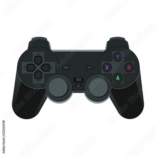 Black gaming controller vector illustration isolated on white background, cartoon design, game
