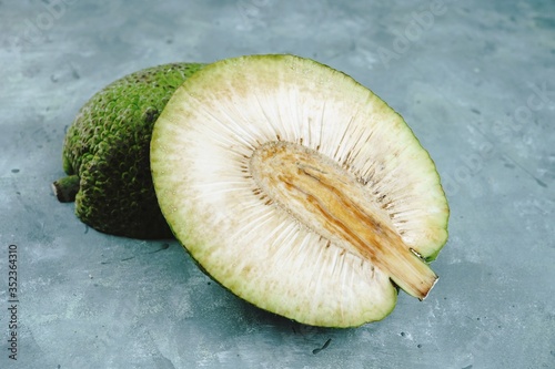 Breadfruit blue background, selective focus photo