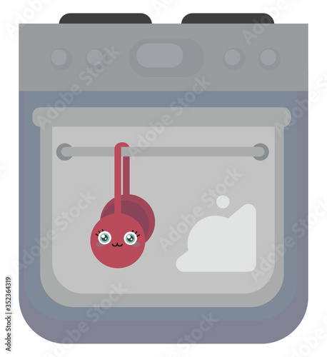 Oven with mittens , illustration, vector on white background