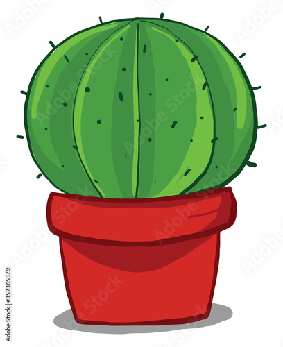 Round cactus in pot , illustration, vector on white background