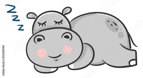 Sleeping hippo , illustration, vector on white background