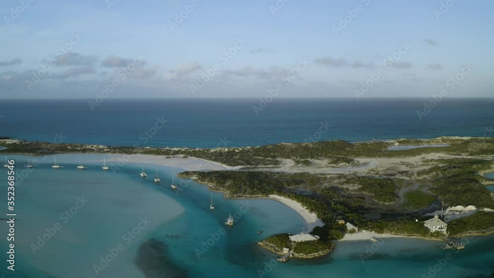 Magnificent Tropical Ocean Sea & Island Land in the Bahamas, Aerial Drone Magnificent Tropical Ocean Sea & Island Land in the Bahamas, Aerial Drone