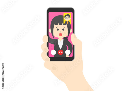 テレビ電話をするビジネスウーマンのイラスト