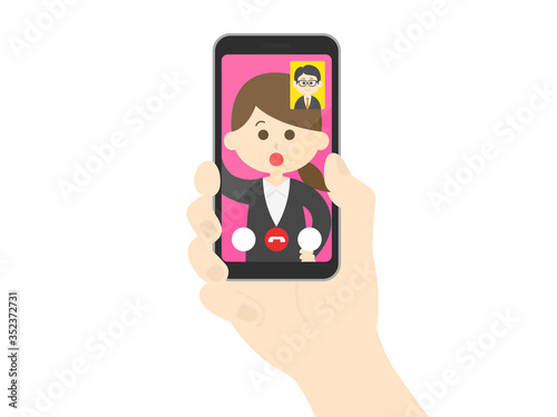 テレビ電話をするビジネスウーマンのイラスト