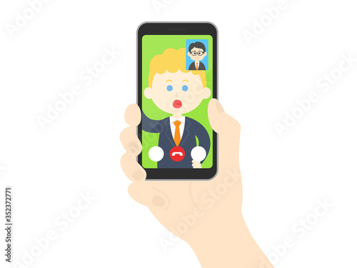 テレビ電話をするビジネスマンのイラスト