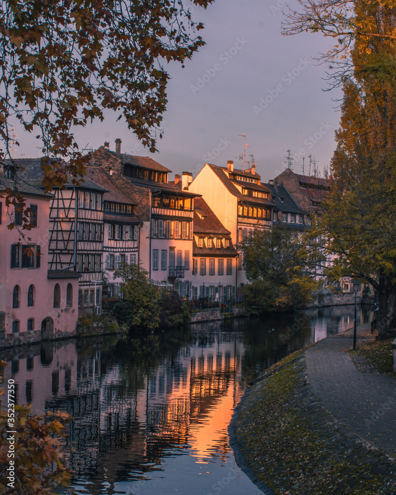 Houses of Strasbourg, France at sunset