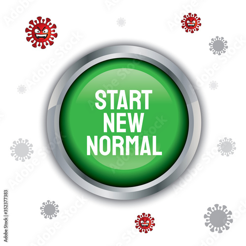 button illustration starts a new normal life after the covid-19 outbreak. A new way of life, always wearing a mask. Impact of Coronavirus