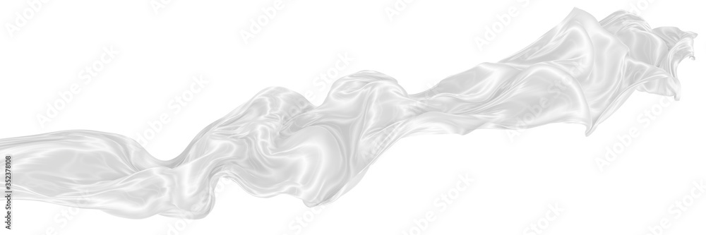 Beautiful flowing fabric of white wavy silk or satin. 3d rendering image. Beautiful flowing fabric of white wavy silk or satin. 3d rendering image.