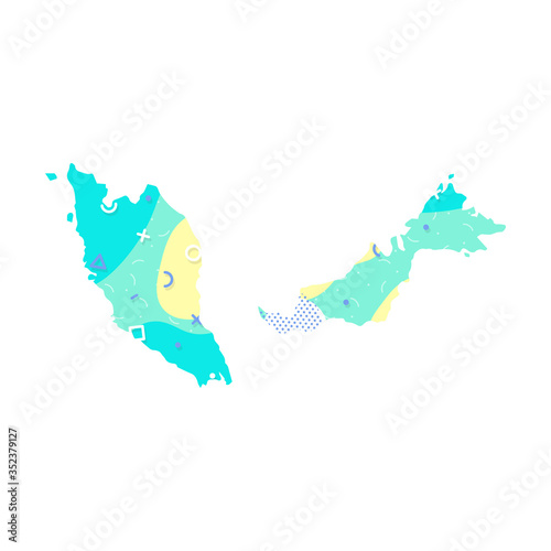 Malaysia Memphis Pattern of Asia, Asian map illustration, vector isolated on white background, outline style