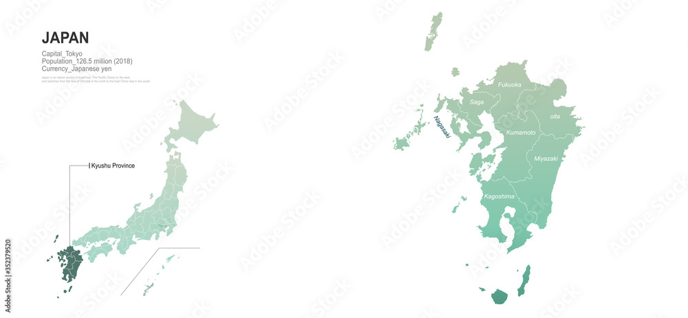 Obraz premium kyushu map. japan provinces map. vector map of japanese rigion.