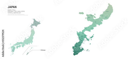 okinawa map. japan provinces map. vector map of japanese rigion.