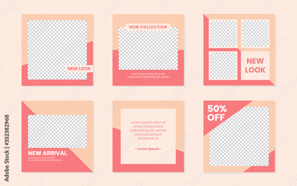Slides Abstract Unique Editable Modern Social Media Banner Pastel Peach Pink Red Template. Anyone can use This Design Easily. Promotional web banner for social media post. Vector Illustration.
