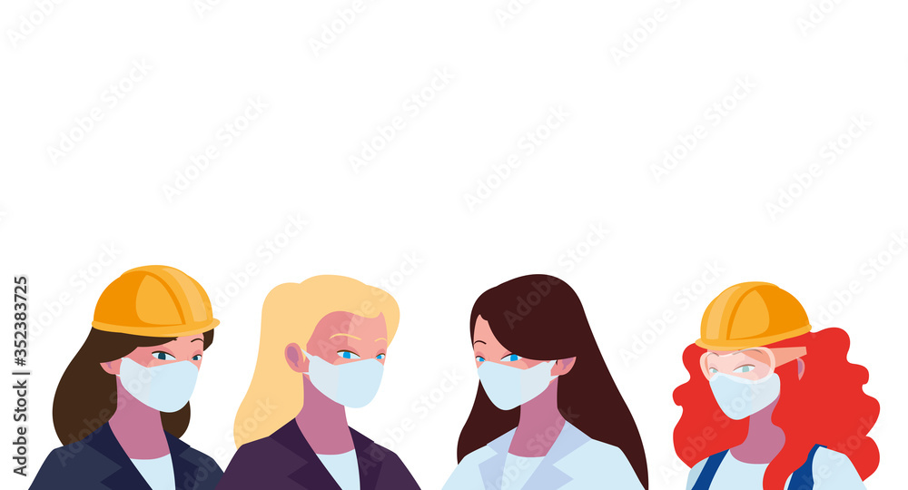 female industrial workers working with face masks female industrial workers working with face masks