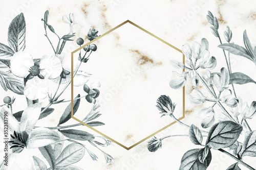 Blank hexagon floral frame design vector