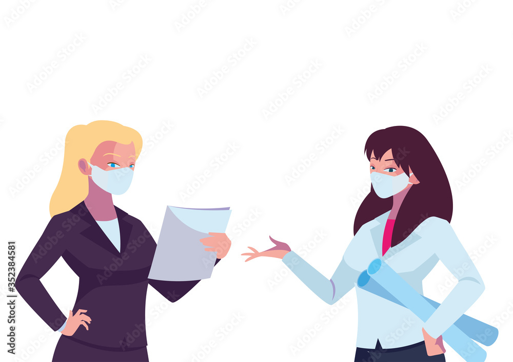 industrial women workers with face masks industrial women workers with face masks