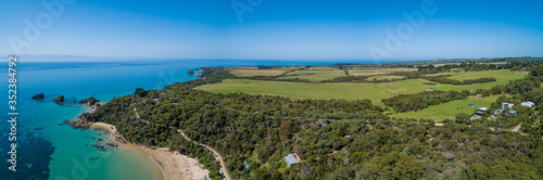 Aerial panoramic landscape of ocean and farmlands in Australia © Greg Brave
