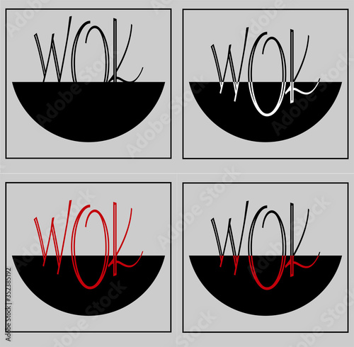 black minimal lettering of asian food logo in wok pan creative