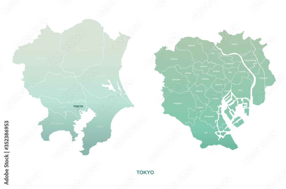 Kanto Map. Tokyo In Japan Region Vector Map. Stock Vector | Adobe Stock